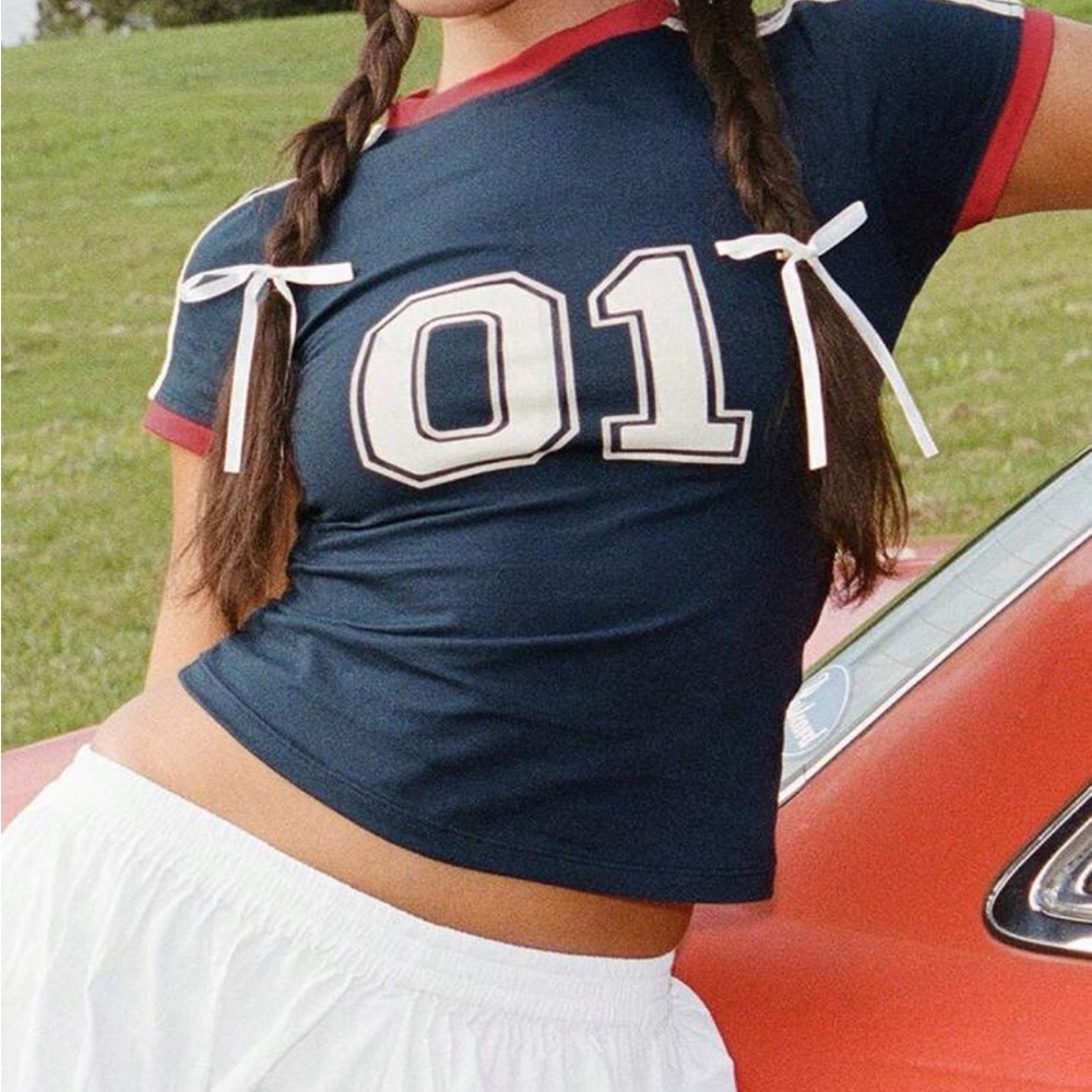 Navy and Red Crop Top
